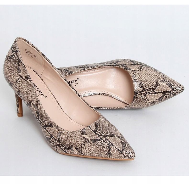 Női magas sarkú kígyóbőr bézs CD61P Khaki 1