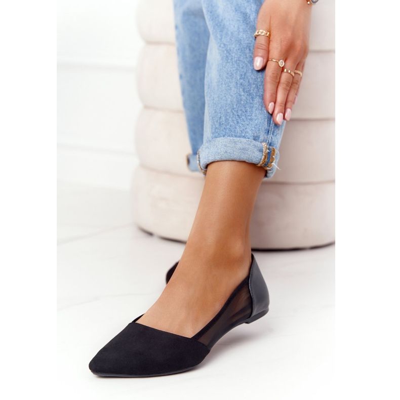 Fekete velúr balerinák Spitzben hálóval 2