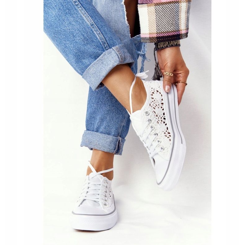FB2 Női fehér csipke Candice cipők 2