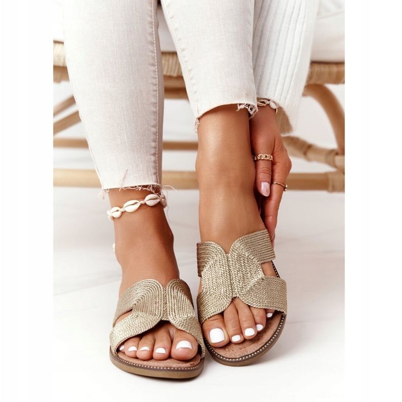 S.Barski Elegáns női papucs S. Barski Gold bézs aranysárga 1