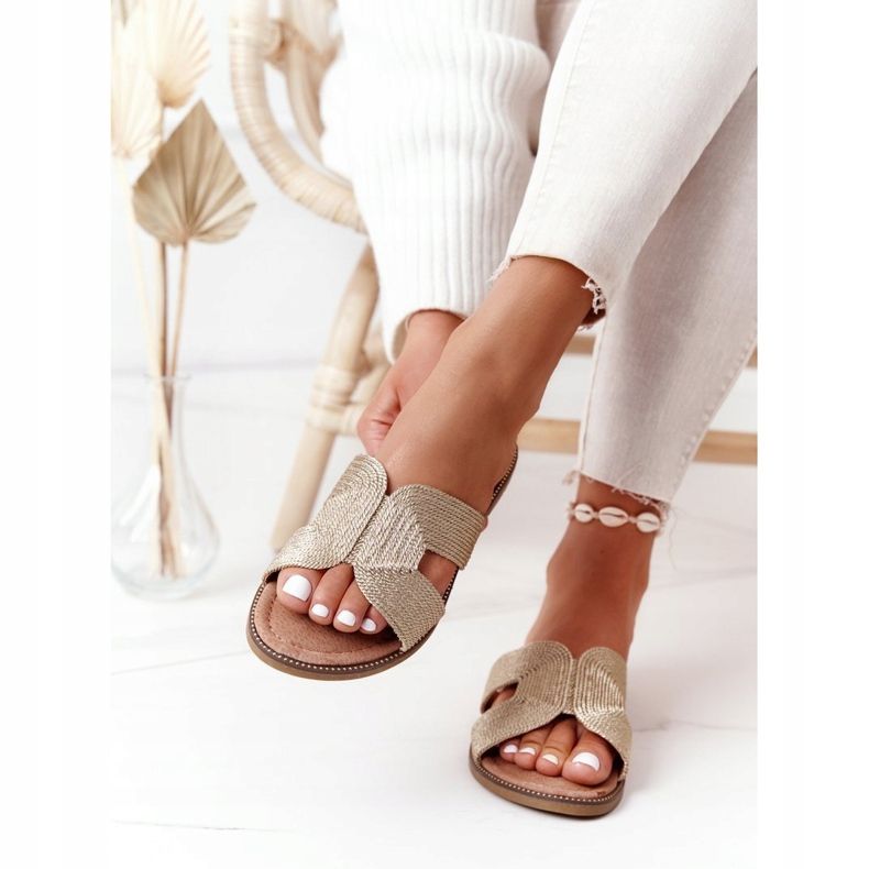 S.Barski Elegáns női papucs S. Barski Gold bézs aranysárga 2