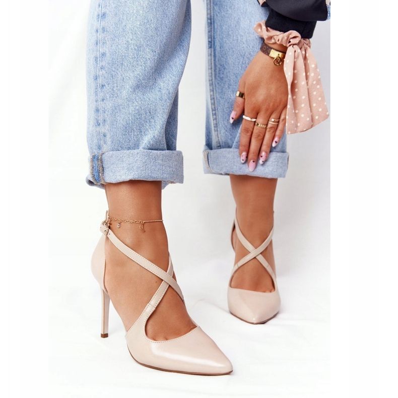 PV3 Elegáns bőr magas sarkú cipő Visconi 7400 bézs 1