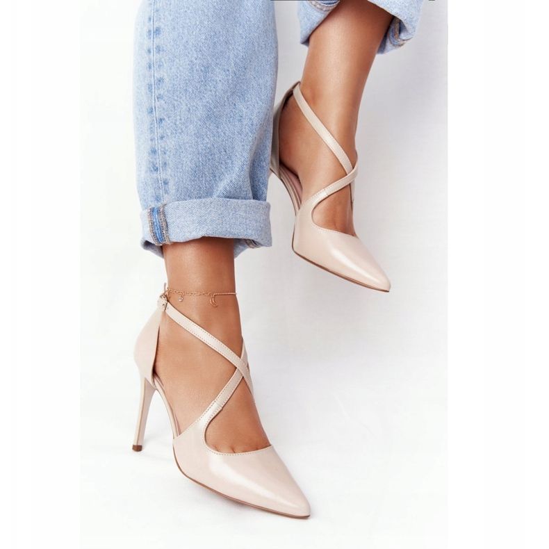 PV3 Elegáns bőr magas sarkú cipő Visconi 7400 bézs 2