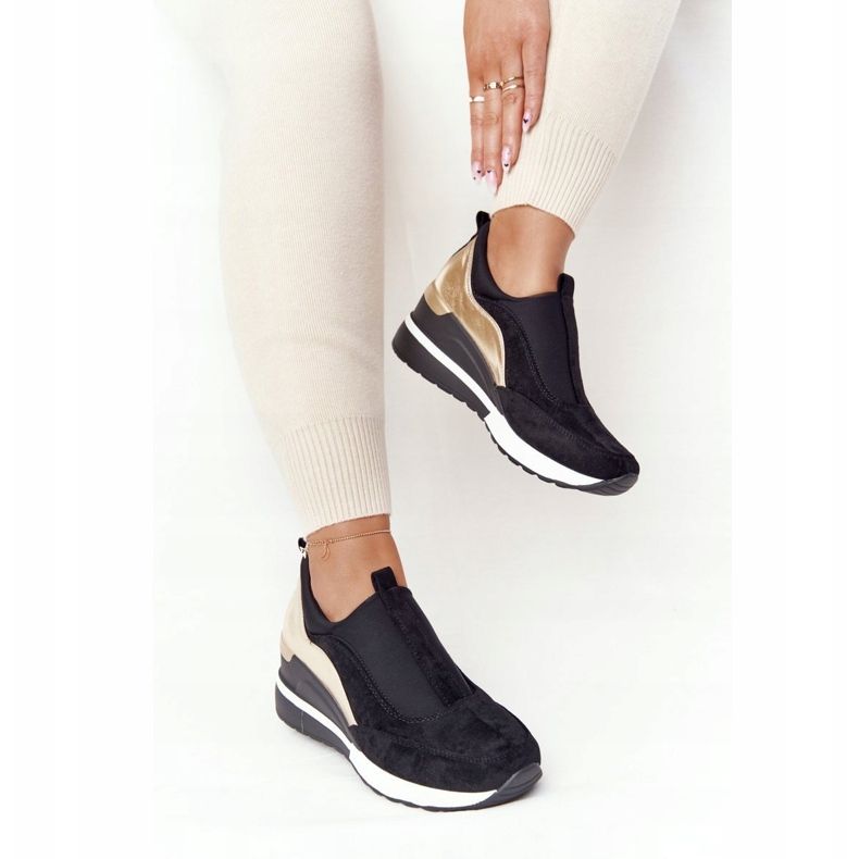 Vinceza 10593 fekete-arany ék cipők zöld 1