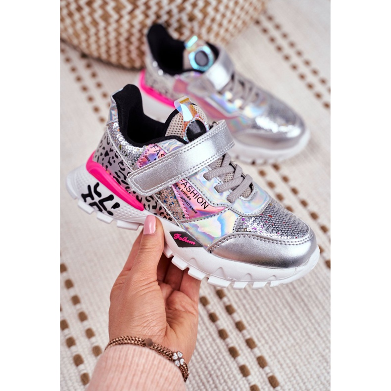 FRROCK Sport gyermekcipő tépőzáras ezüsttel Légy boldog szürke 5