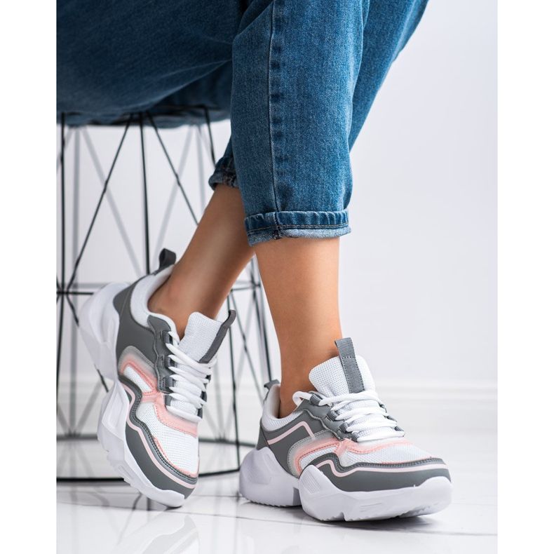 SHELOVET Könnyű sportcipők fehér rózsaszín szürke 2