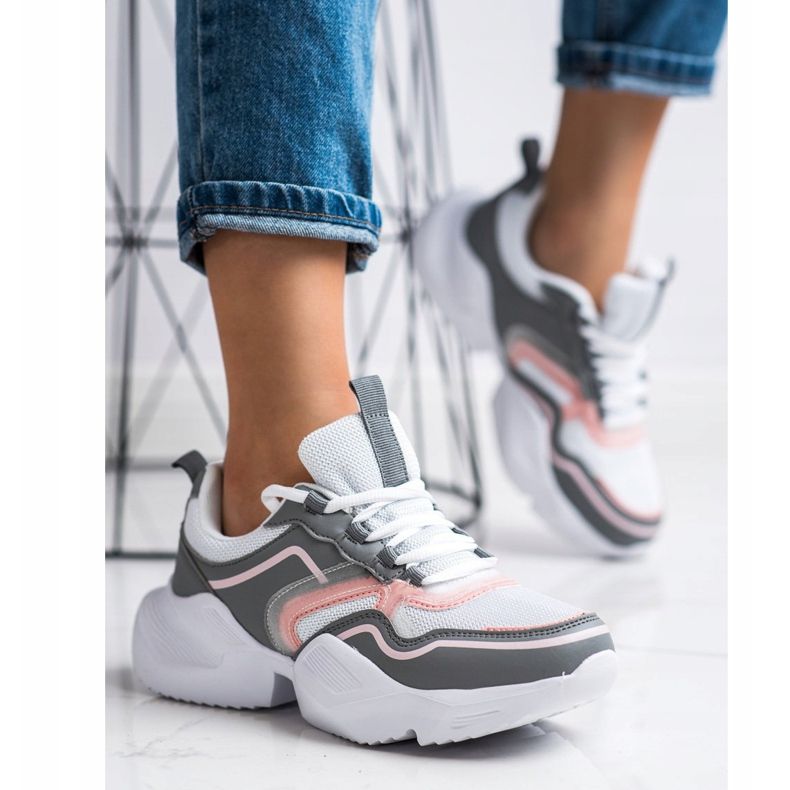 SHELOVET Könnyű sportcipők fehér rózsaszín szürke 1