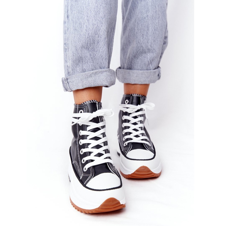 PS1 Bőr cipők a fekete Coachella platformon fehér 1