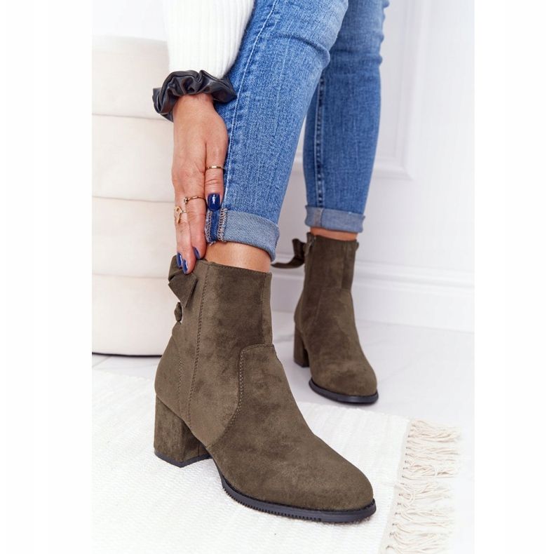 PJ1 Női zöld meleg csizma sarkon Kayla 1