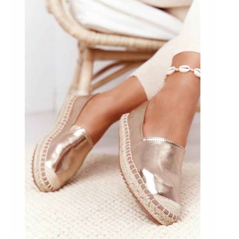 Big Star Bőr espadrillák fonott talpán Nagy csillag HH274503 Arany aranysárga 2