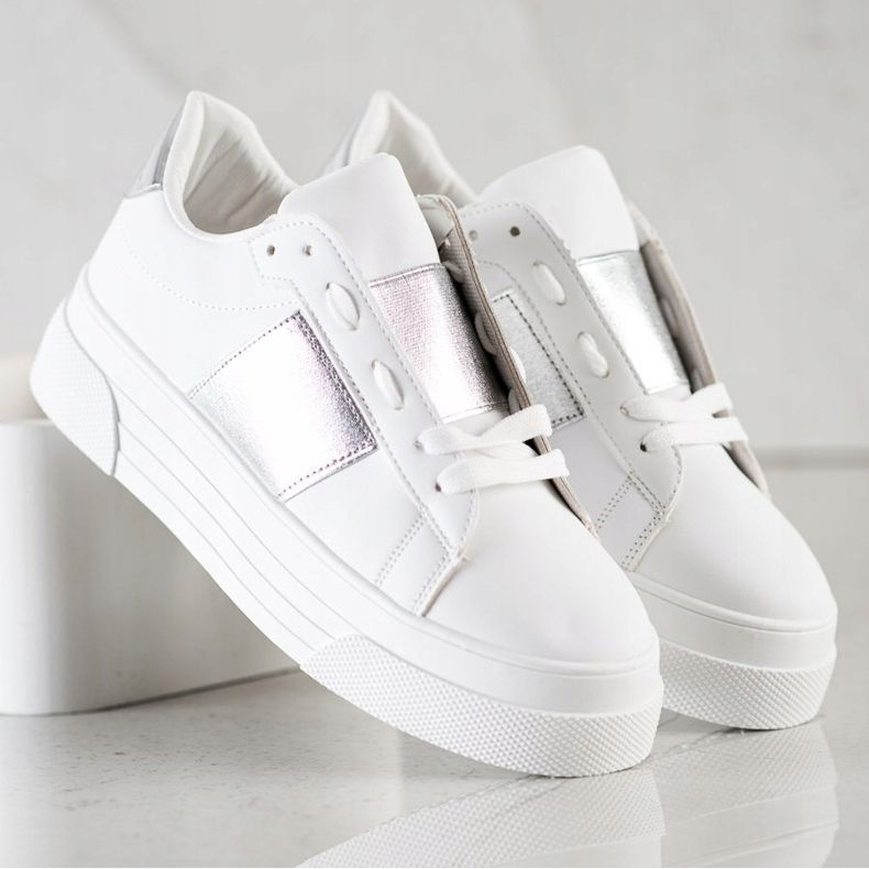 SHELOVET Cipők Eco bőrrel a platformon fehér 2