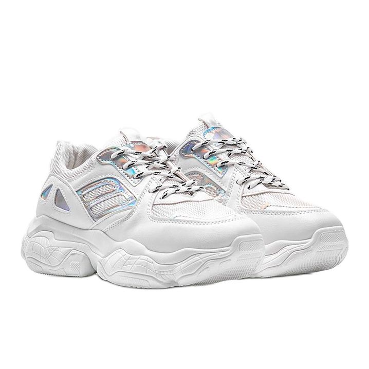 Fehér és ezüst cipők vastag Annette talpon 1