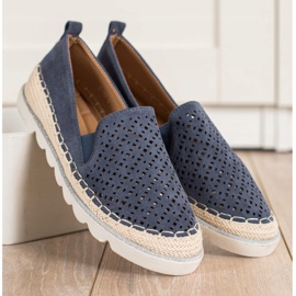 SHELOVET Áttört Slipony Velúr sötétkék 2