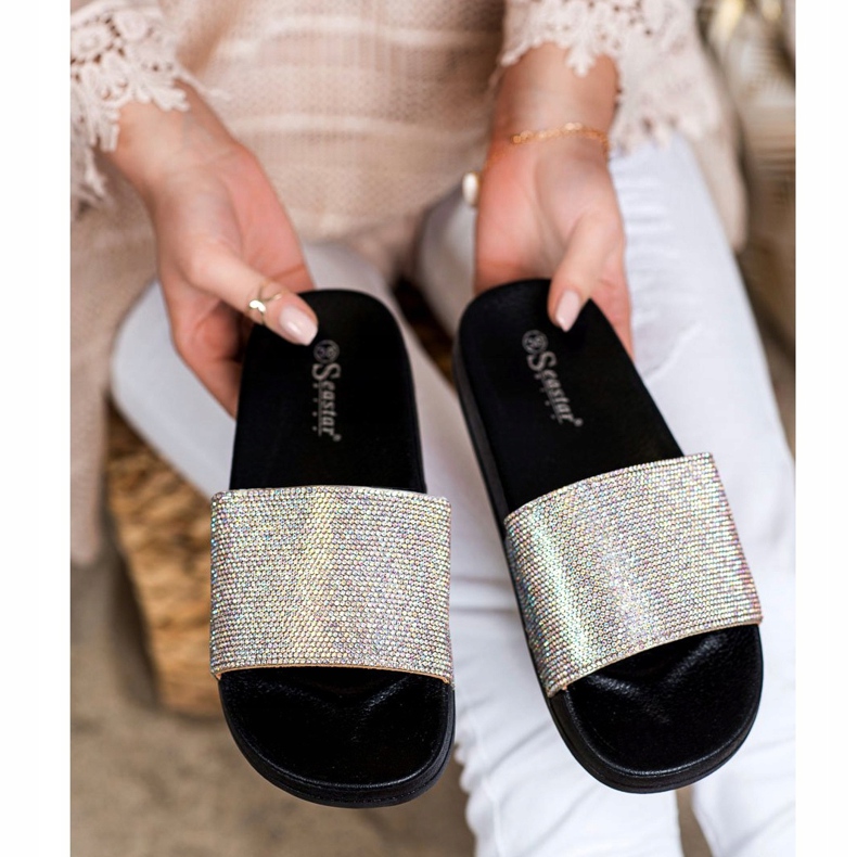 Seastar Papucs kristályokkal fekete ezüst 1