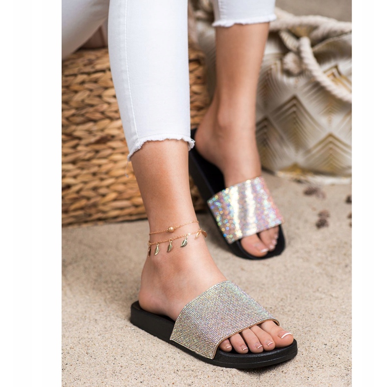 Seastar Papucs kristályokkal fekete ezüst 2