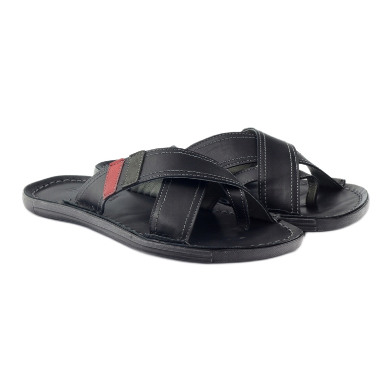 Férfi bőr flip-flop Badura 2893 fekete piros 4