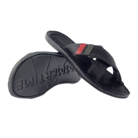 Férfi bőr flip-flop Badura 2893 fekete piros 3