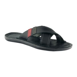 Férfi bőr flip-flop Badura 2893 fekete piros 1