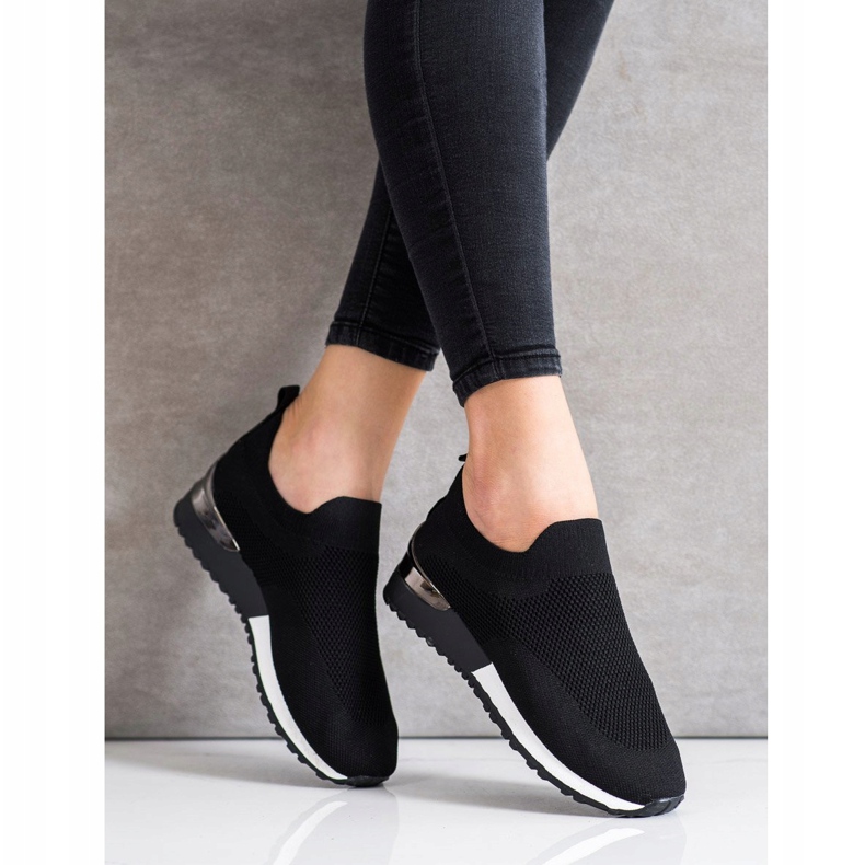 SHELOVET Textil áttört cipők fekete 2