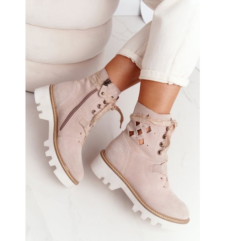 Velúr áttört csizma Maciejka bézs 05033-04 barna 2