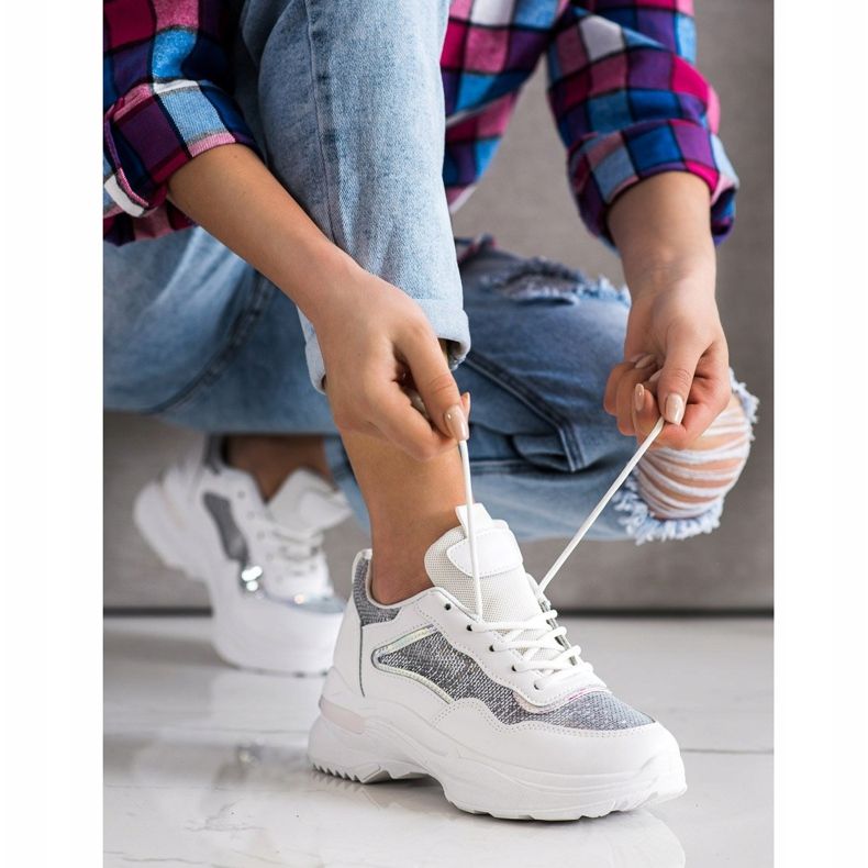 SHELOVET Cipők flitterekkel fehér 2