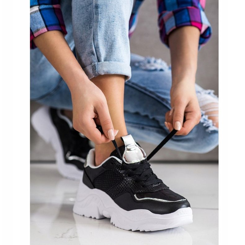 Weide Eco bőr kígyó nyomtatású cipők fekete 1