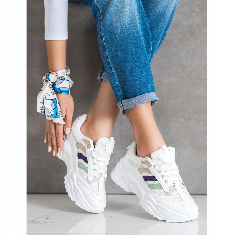 SHELOVET Cipők színes csíkokkal fehér 2