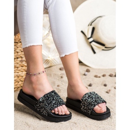 Seastar Divatos papucs a Paltform -on fekete ezüst 1