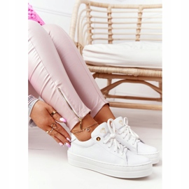 Női bőr cipők a platformon Fehér Nicole 2645 aranysárga 1