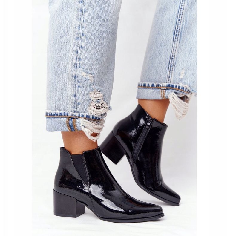 Lakkozott csizma a magas sarkú Sergio Leone BT153 fekete 2