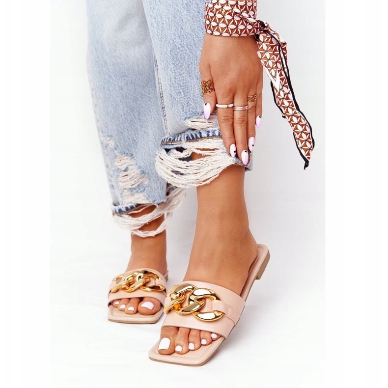 Bőr papucs lánccal meztelen francia csók bézs sokszínű 1