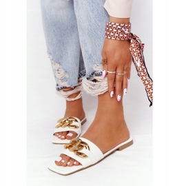 Bőr papucs lánccal Fehér francia csók aranysárga 1