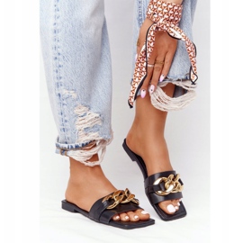 Bőr papucs lánccal fekete francia csók 2