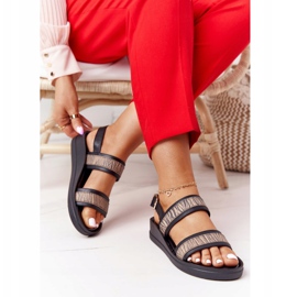 Bőr ék szandál Laura Messi 2232 Fekete bézs 2