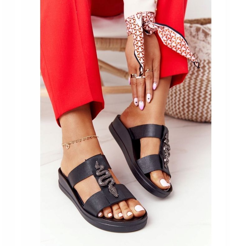 Bőr ék papucs Laura Messi 2272 Fekete 2