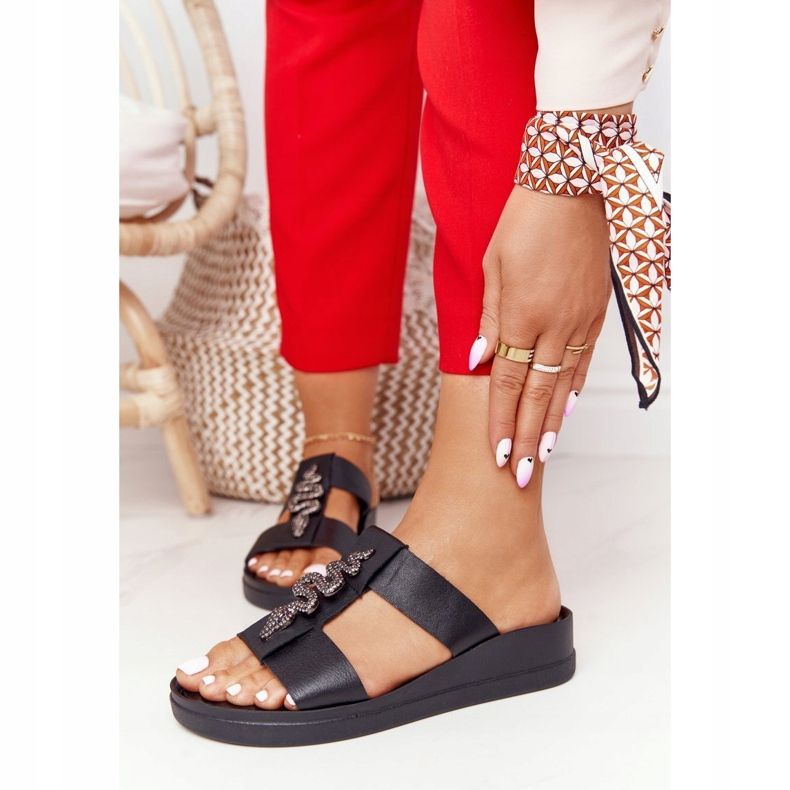 Bőr ék papucs Laura Messi 2272 Fekete 1