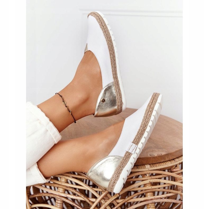 Bőr Maciejka 05056-11 fehér és arany balerinák aranysárga 2