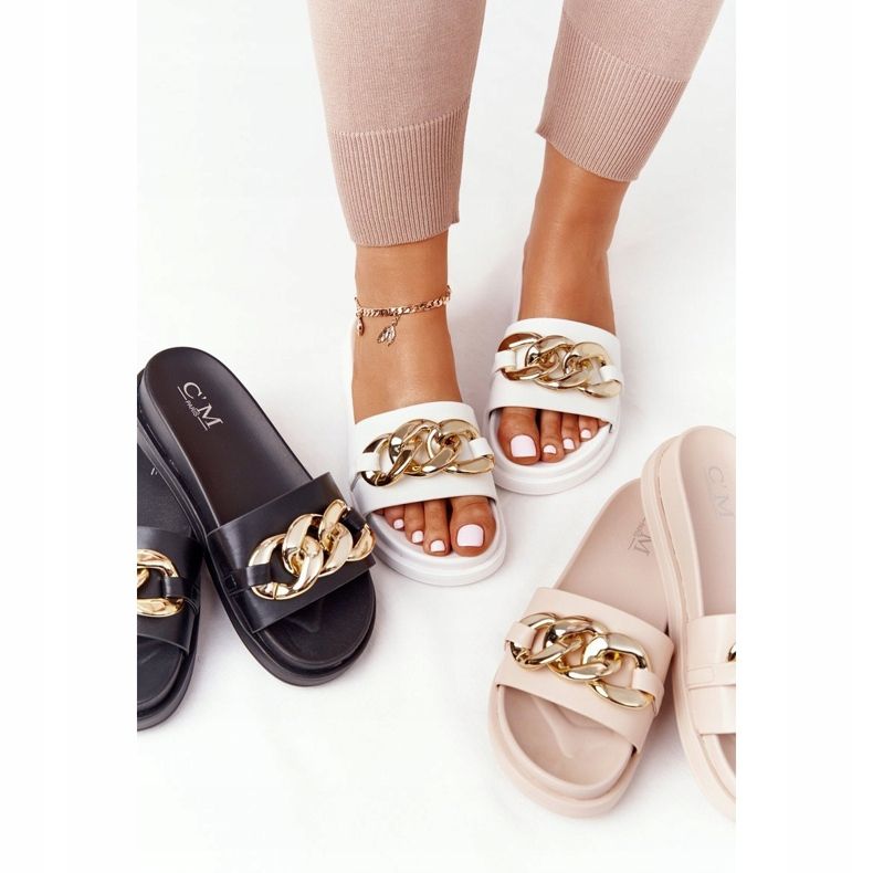 Papucs a platformon, lánc fehér vakációval aranysárga 1