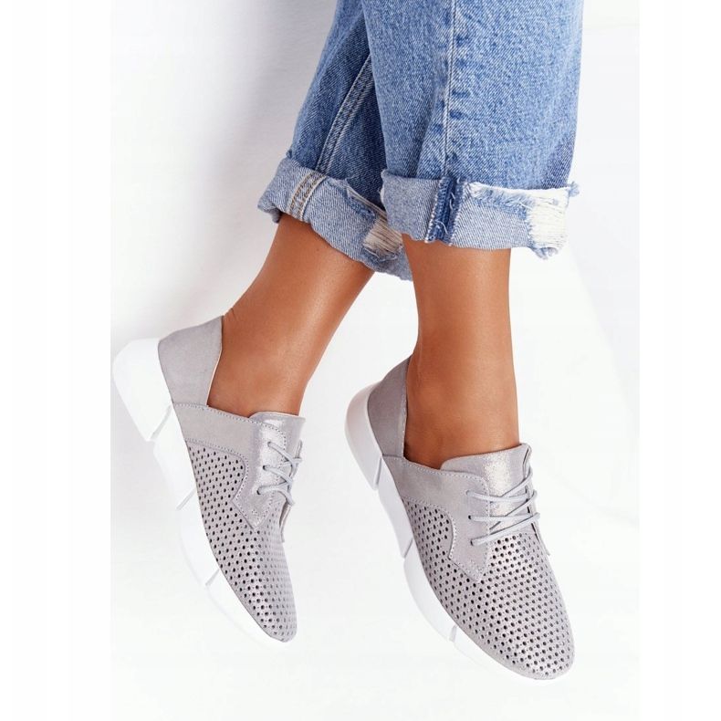 EVE Női bőr sportcipő Szürke napi kirándulás ezüst 1