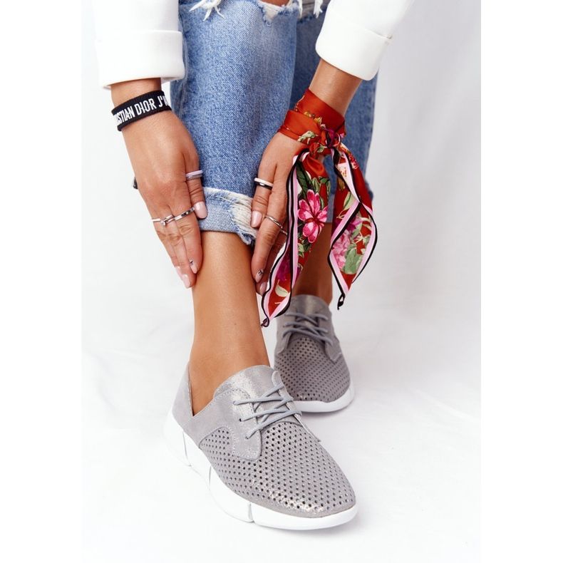 EVE Női bőr sportcipő Szürke napi kirándulás ezüst 2