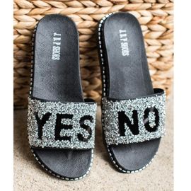 SHELOVET Divatos papucsok kristályokkal fekete ezüst 2