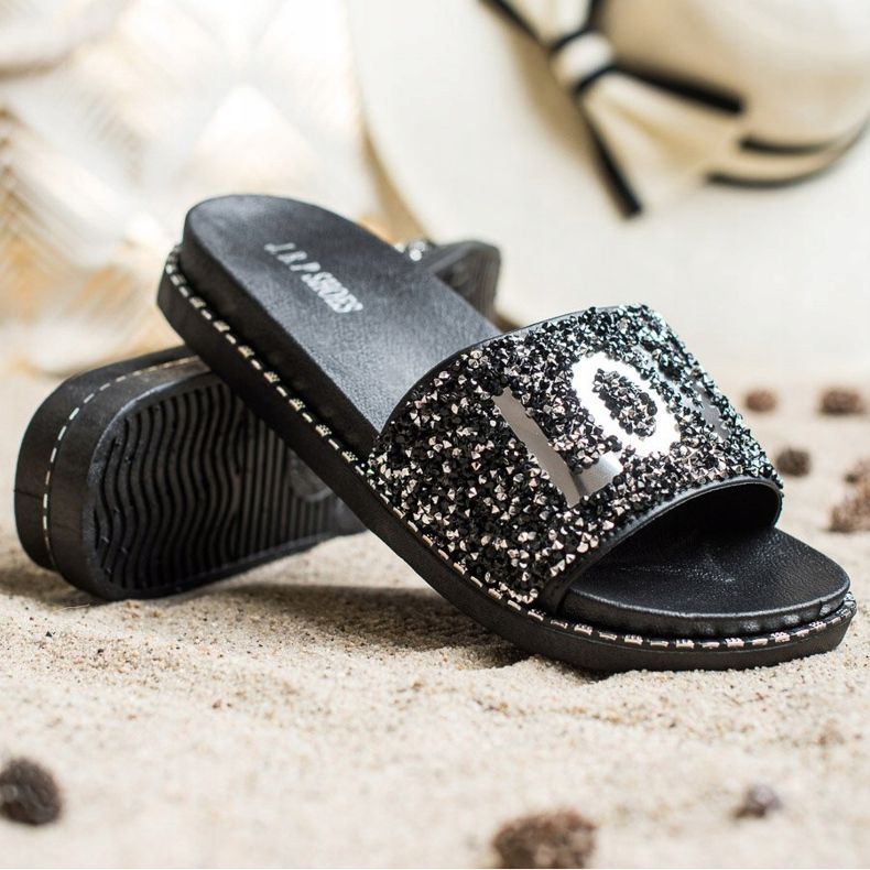 SHELOVET Love platform papucs fekete ezüst 1