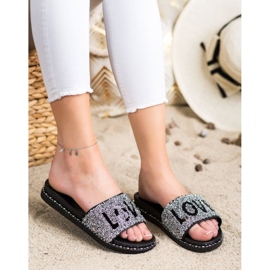 SHELOVET Love platform papucs fekete ezüst 1