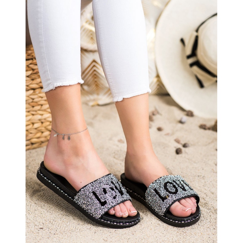 SHELOVET Love platform papucs fekete ezüst 1