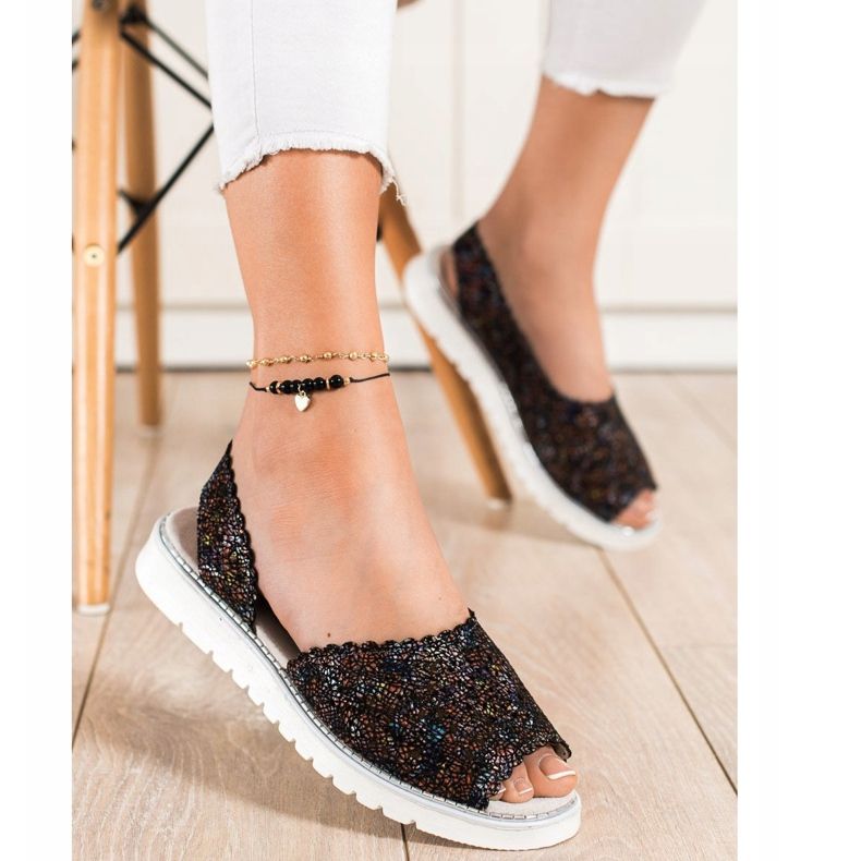 SHELOVET Kényelmes bőr szandál fekete sokszínű 1