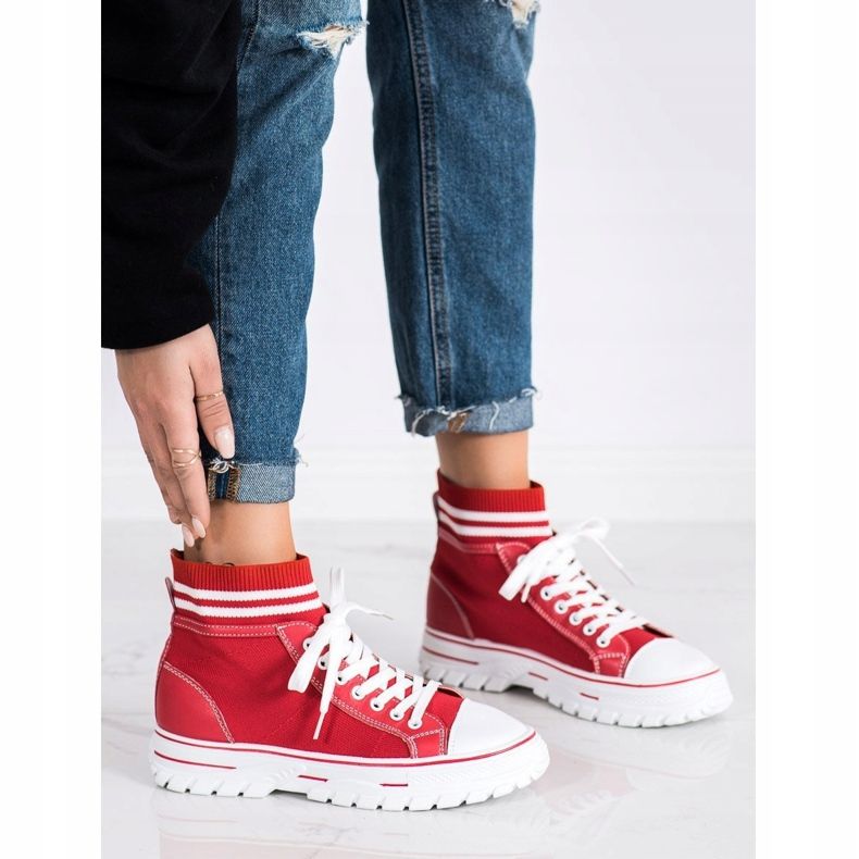 SHELOVET Divatos csúszós cipők fehér piros 1