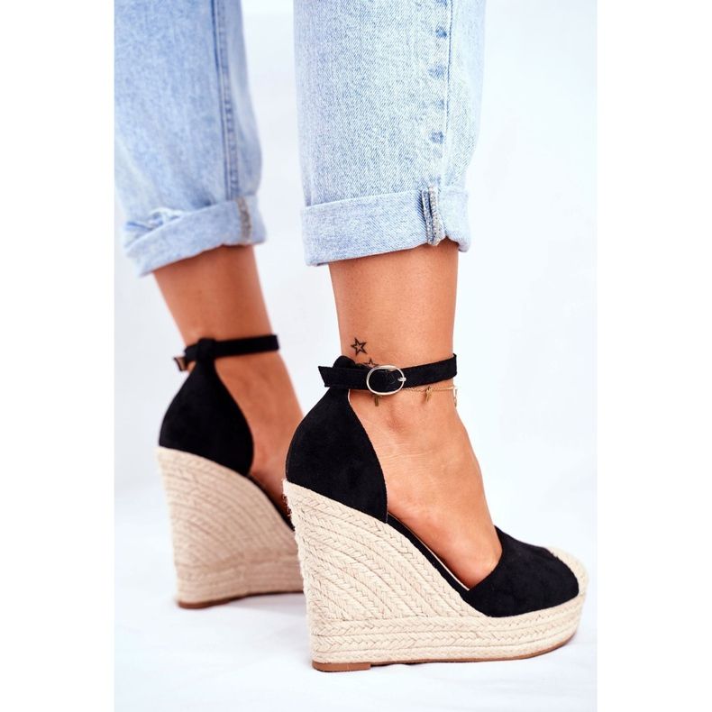 MSMG Fekete avokádó ék szandál zsinórral 2