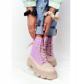 Lewski Shoes Velúr csizma Workery Lewski Cipő 3007-0 Violet bézs ibolya 2