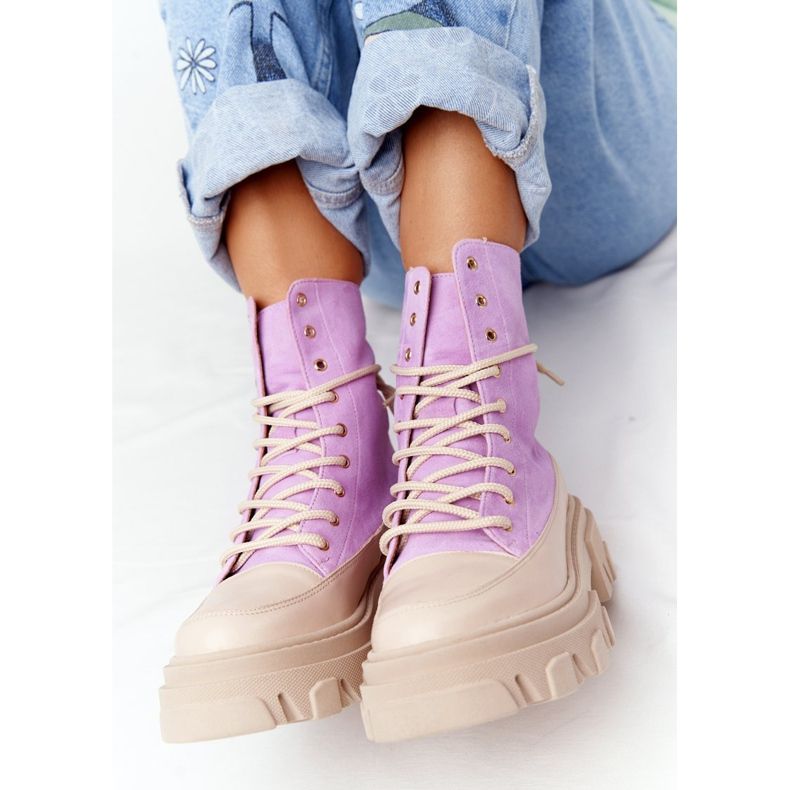 Lewski Shoes Velúr csizma Workery Lewski Cipő 3007-0 Violet bézs ibolya 1