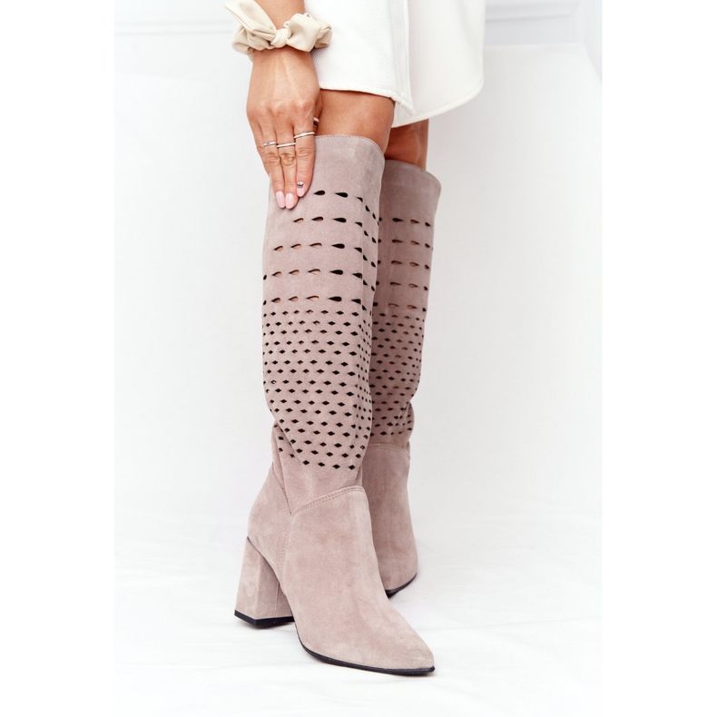 Lewski Shoes Wiosenne Ażurowe Kozaki Lewski Cipő 2847 / B Beżowe bézs 2